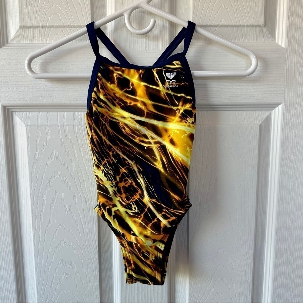 TYR- Y Back, Yellow and Black Swirl,One Piece Swimsuit Size22